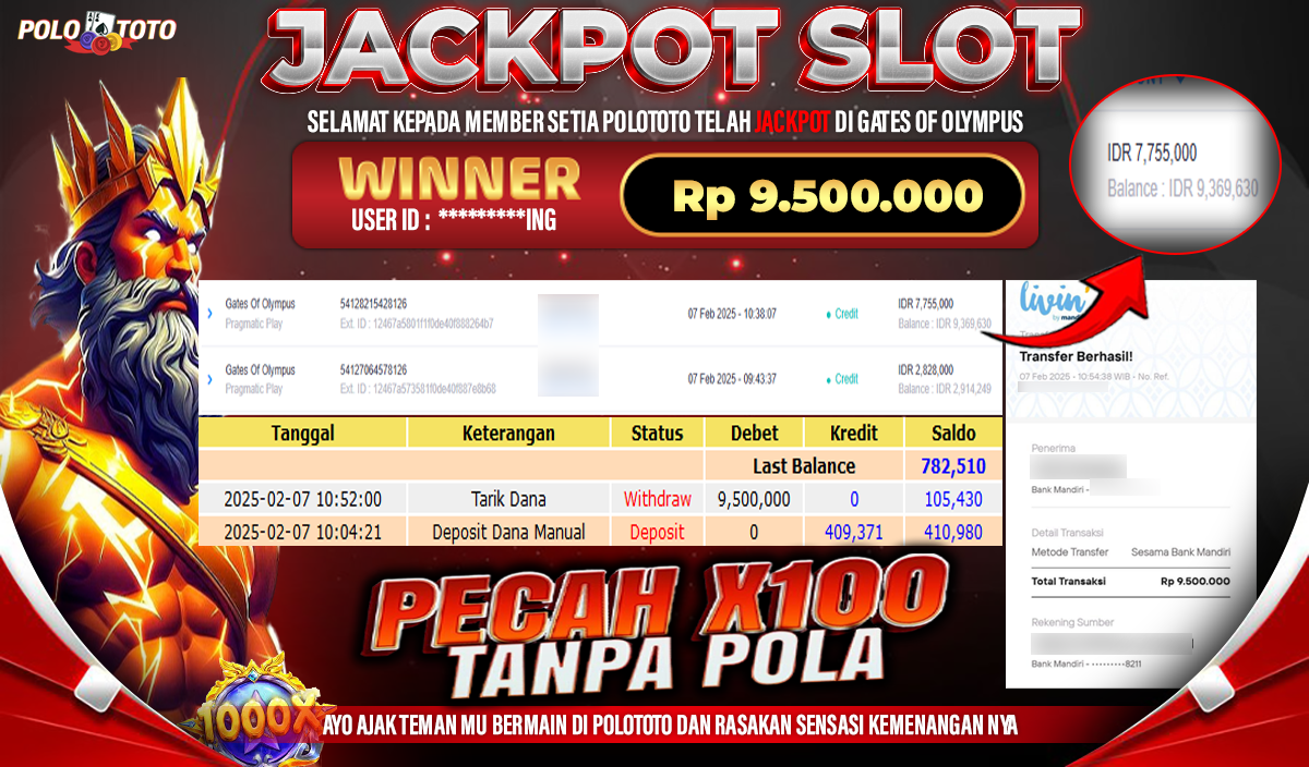 POLOTOTO JACKPOT SLOT GATES OF OLYMPUS Rp.9,500.000,-