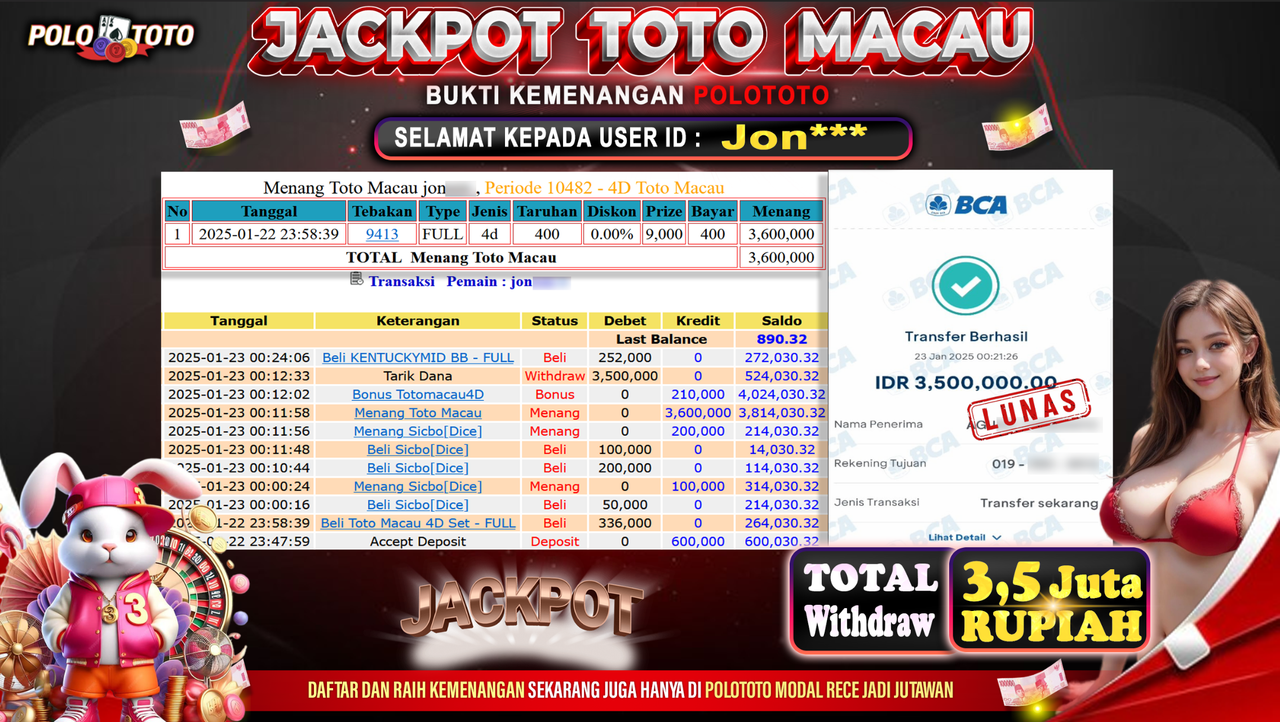 POLOTOTO JACKPOT TOGEL TOTO MACAU Rp.3,500.000,-