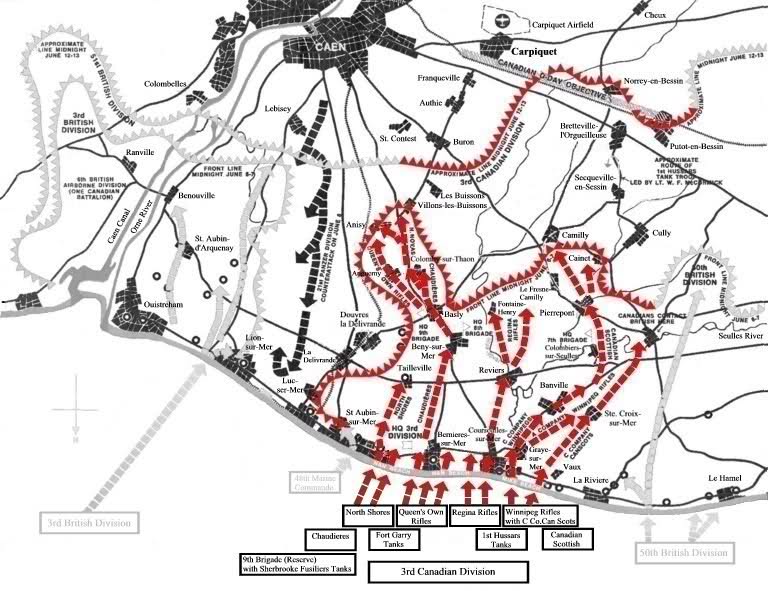 Mapa del asalto canadiense en Juno Beach