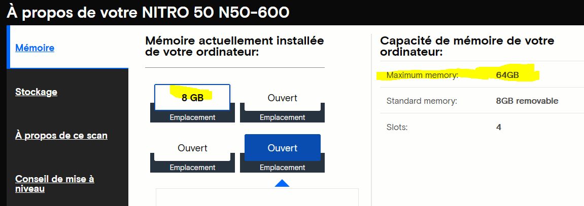 Capture-Capacité mémoire du PC