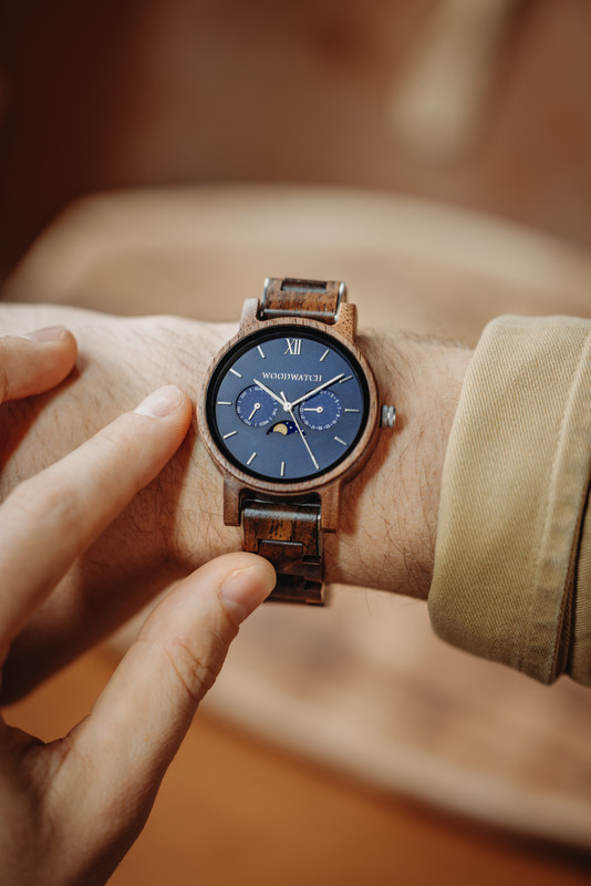 Wood-Watch-CLASSIC-Mariner-watch-with-silver-details-and-blue-dial-for-25th-wedding-anniversary