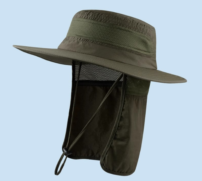 Wide Brim Sun Hat with Neck Flap UPF 50+ Protection Quick Dry Safari Cap Mesh Breathable for Fishing Gardening Hiking Outdoor Pitch Green
