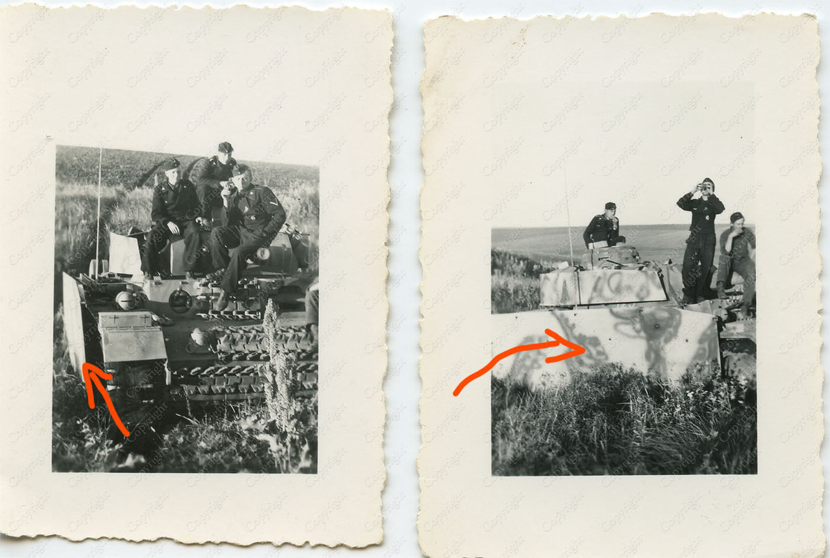 2 Fotos Panzer mit Seitenschürze mit Tarn Bemalu