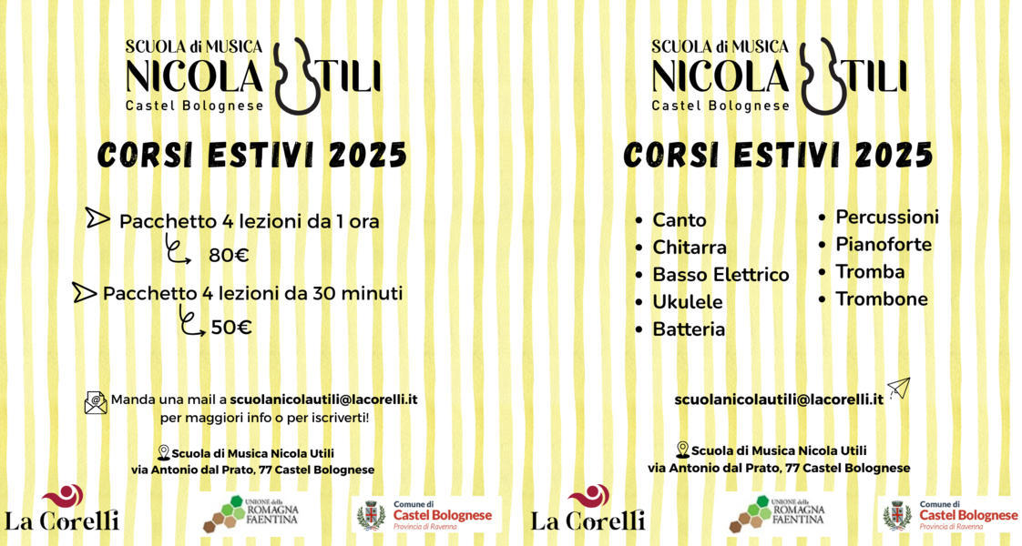 Corsi Estivi 2025 alla Scuola di Musica Nicola Utili: un’Estate a Tutto Ritmo a Castel Bolognese