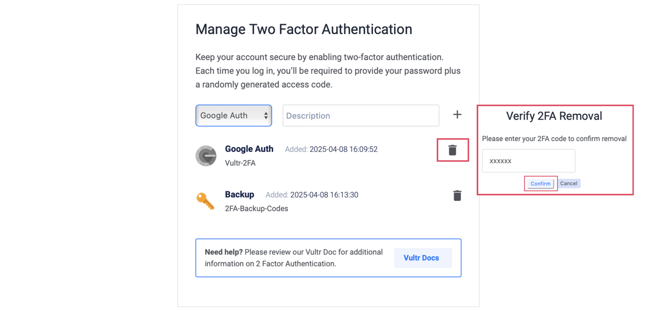Delete 2FA Entry