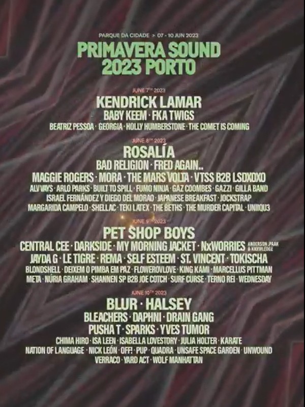 Festival Primavera Sound Porto 2023 anunciou o cartaz com Kendrick Lamar,  Rosalía, Pet Shop Boys, Blur – Toupeiras – Agenda de Festivais e Concertos