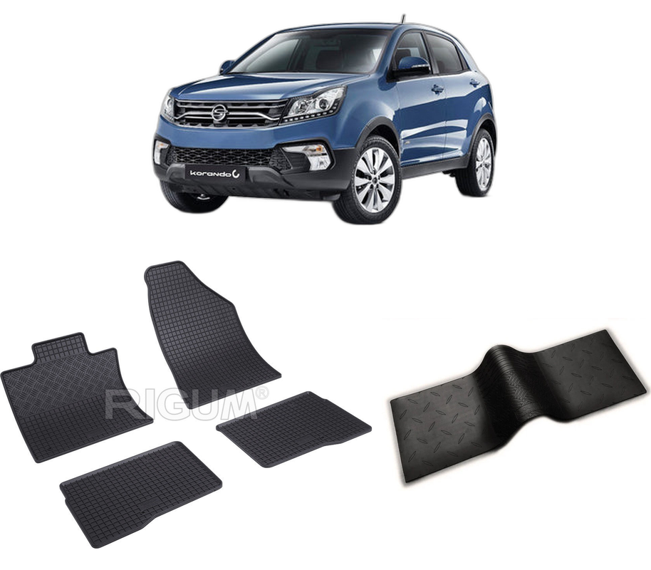 Set covorase auto SSANG YONG KORANDO IV din 09.2019-PREZENT, cu covoras tunel median, CAROSERIE SUV, Presuri cauciuc 100%, compatibil cu autoturismul SSANG YONG KORANDO IV, Rigum