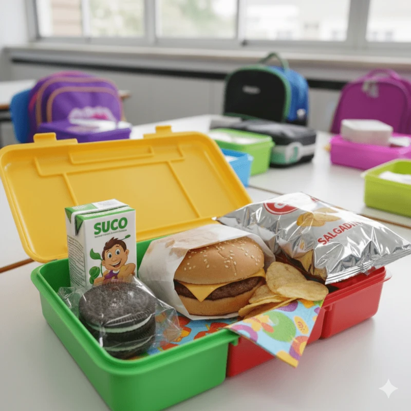Lancheira com ultraprocessados