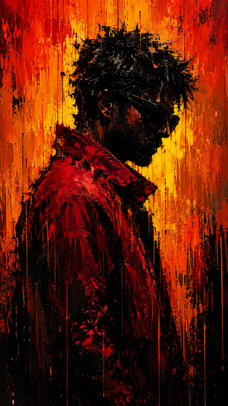 Example result for: Abstract Expressionist Man: Fiery Dystopian Art