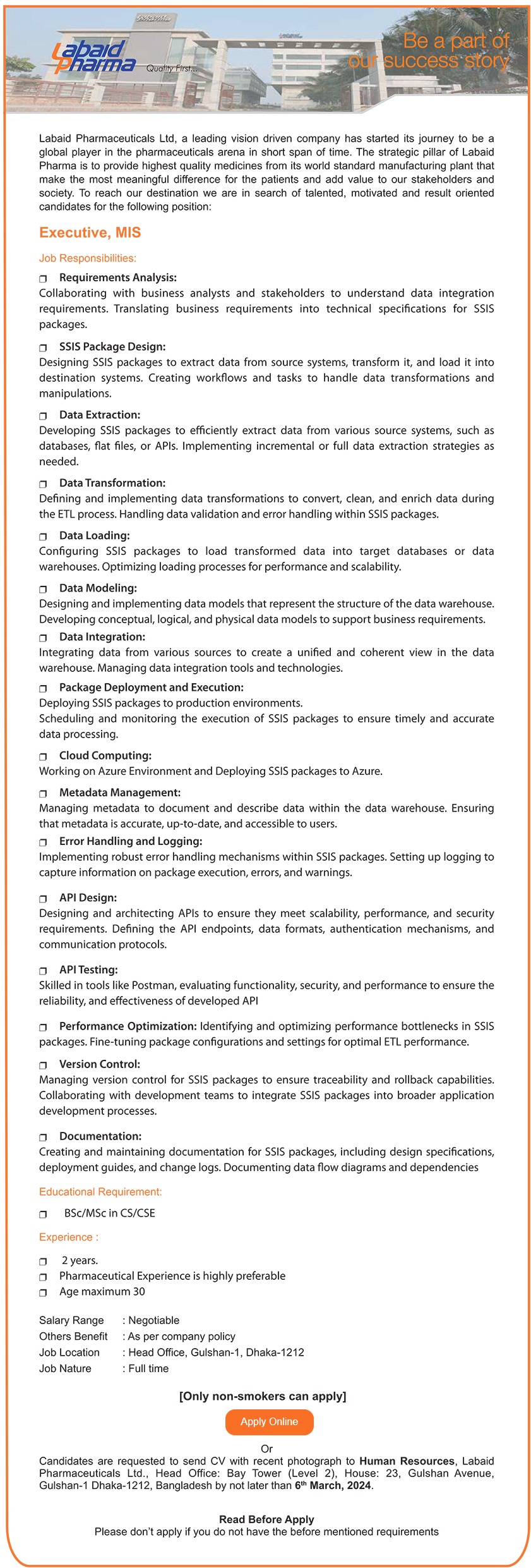 Labaid Pharmaceuticals Job Circular 2024