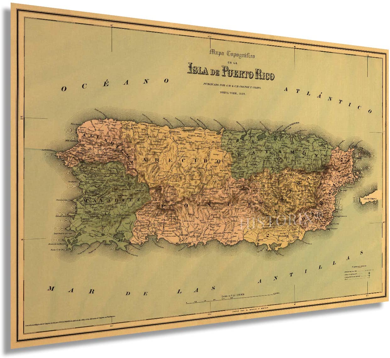 1886 Puerto Rico Map Wall Art - Vintage Isla de Puerto Rico Poster Print Decor - Picture 10 of 23