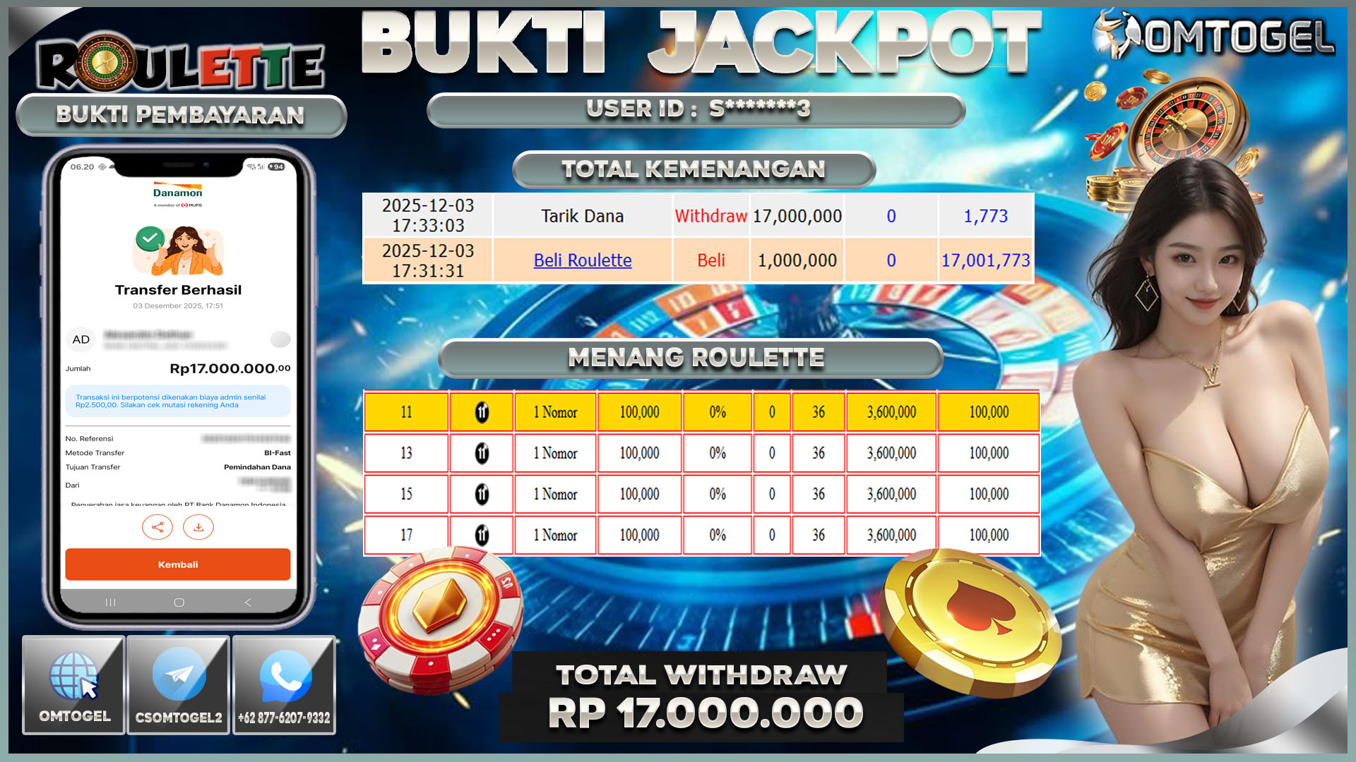 OMTOGEL JACKPOT LIVE GAMES ROULETTE ,17 JUTA DI BAYAR LUNAS ,-