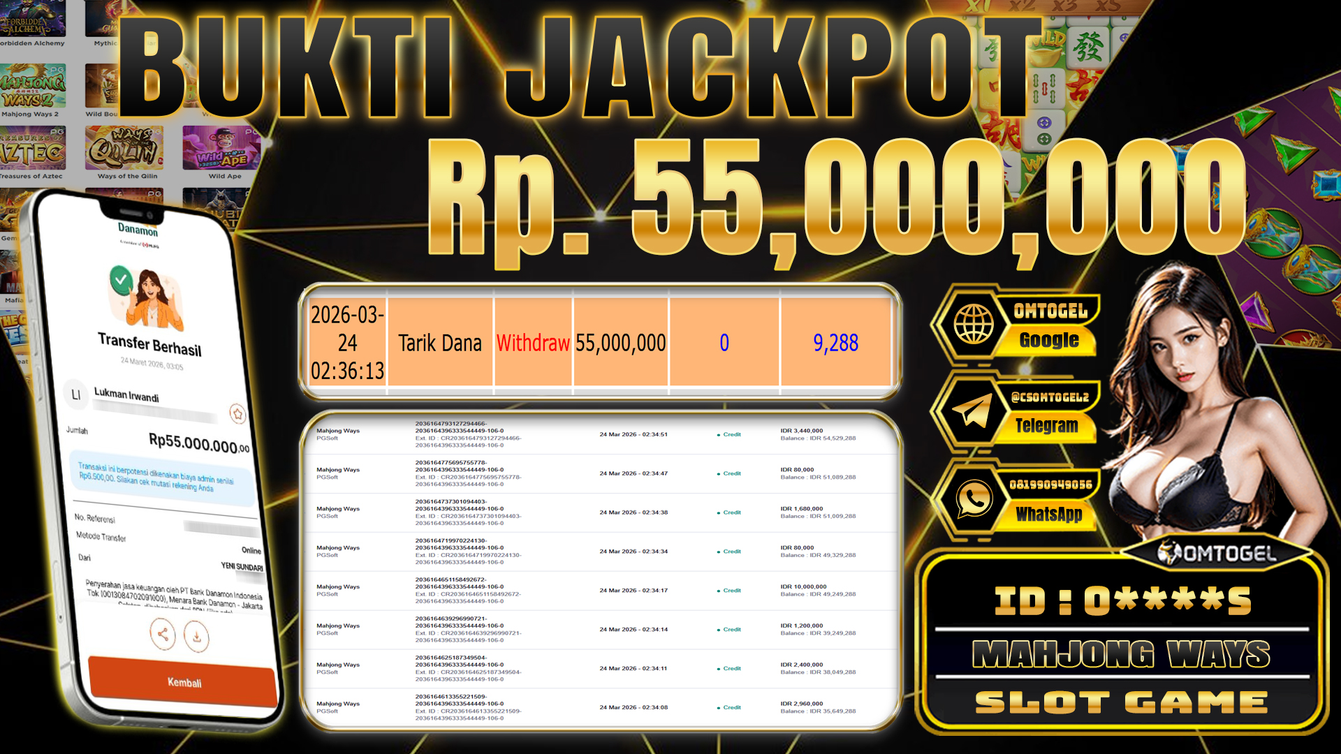 OMTOGEL JACKPOT PG SOFT MAHJONG WAYS, 55 JUTA DI BAYAR LUNAS ,-