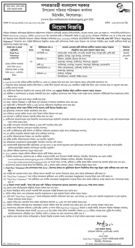 Mithamoin Kishoreganj Upazila Family Planning Office Job Circular 2023
