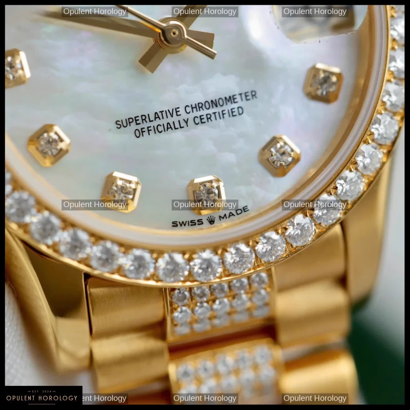 Rolex Datejust Women's Mother of Pearl Moissanite Gold Plated 31mm - Super Clone