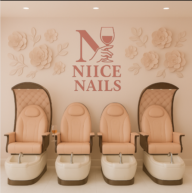 Soft pink salon interior with manicure station