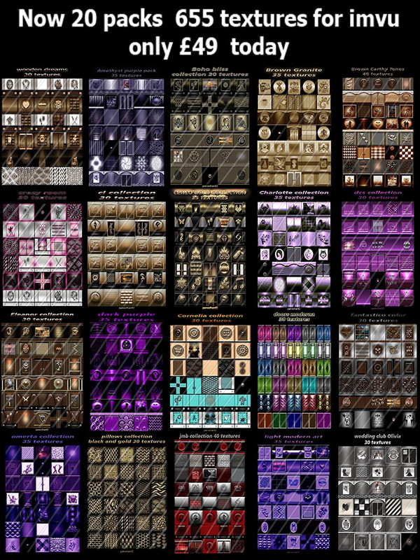 Now 20 packs 655 textures for imvu only 49 today