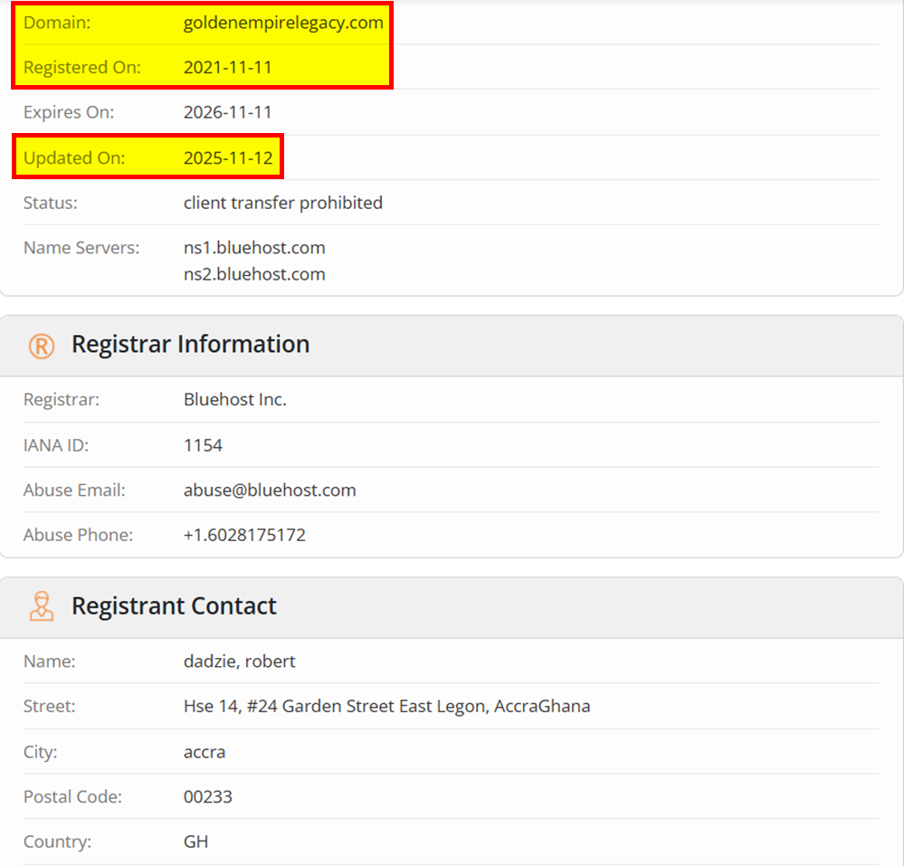 www goldenempirelegacy com Gold Mining In Ghana Dom Reg vom 11 Nov 2021 updated 12 Nov 2025