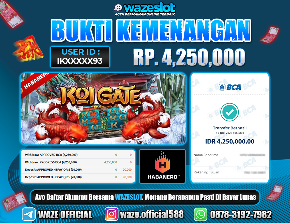 BUKTI KEMENANGAN 12 JULI 2025 DI GAME KOI GATE