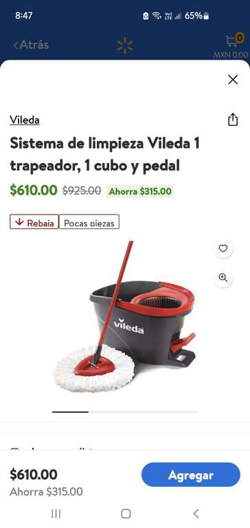 Walmart: Sistema de limpieza Vileda 1 trapeador, 1 cubo y pedal - Toluca 
