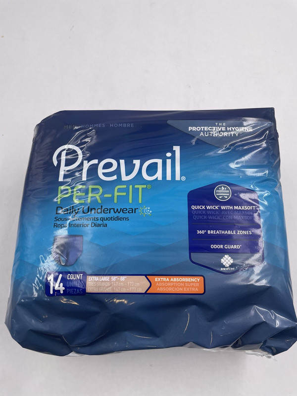 4 PACKS PREVAIL PERFIT DAILY UNDERWEAR QUICK WICK WITH MAXSOFT 14 COUNT XL