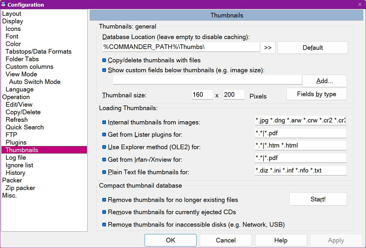 TC thumbnail settings