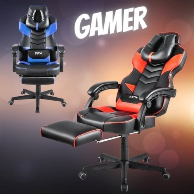 Cadeira Gamer Reclinável e Giratória com Apoio Retrátil para Pés Azul GT13 – DPX