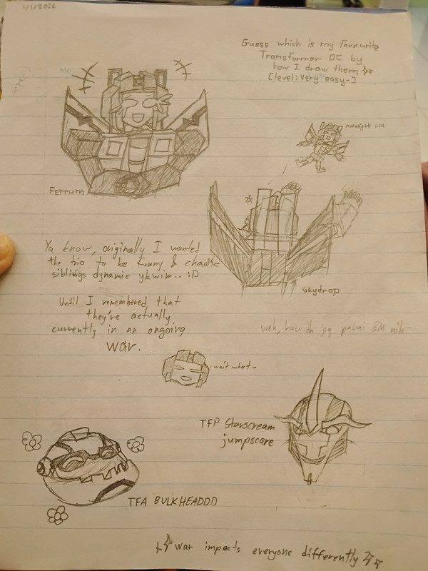 Ditto, better and some other drawing of TFA bulkhead and TFP starscream