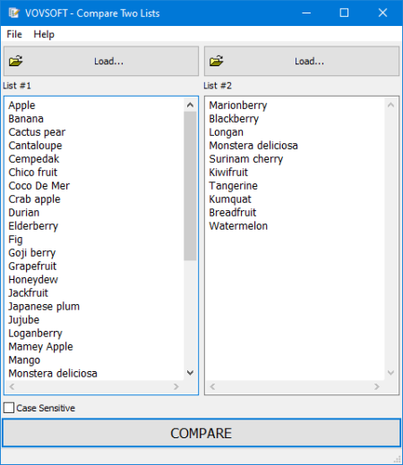 VovSoft Compare Two Lists 1.2