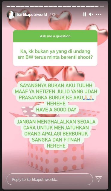 Kartika Putri bantah tudingan yang mengatakan dirinya adalah orang yang dimaksud Boy William