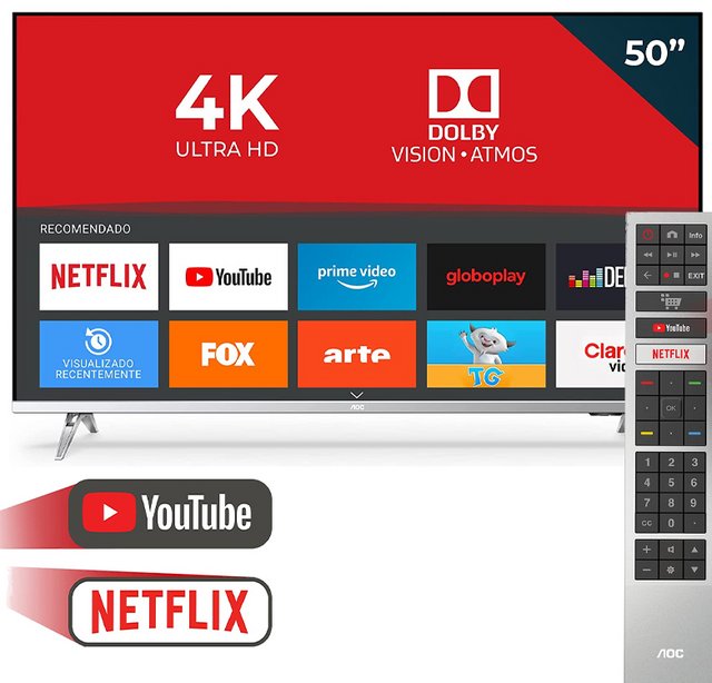 Smart TV AOC 50″ 4K 50U6305/78G UHD 3 HDMI 2 USB HDR10+ Dolby Vision Dolby Atmos Bluetooth Wifi – Bordas ultrafinas