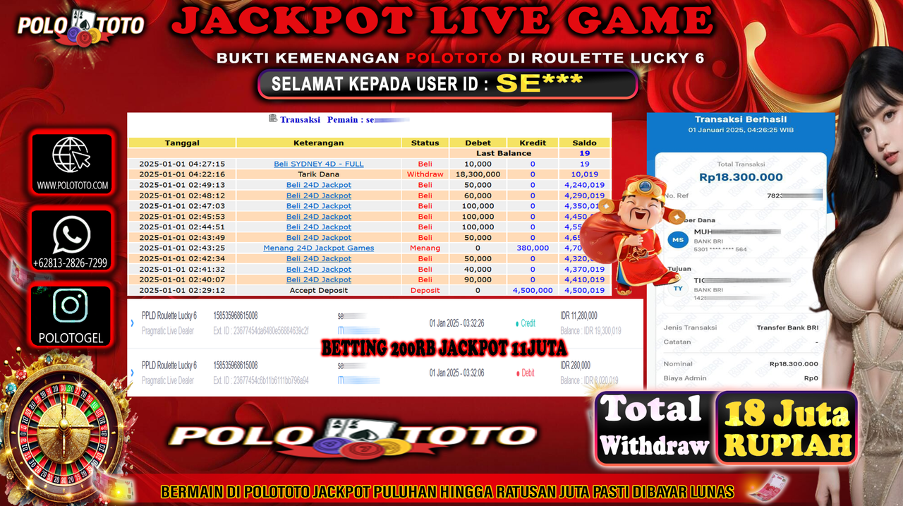 POLOTOTO JACKPOT LIVE GAME 24D JACKPOT GAMES Rp.18,300.000,-