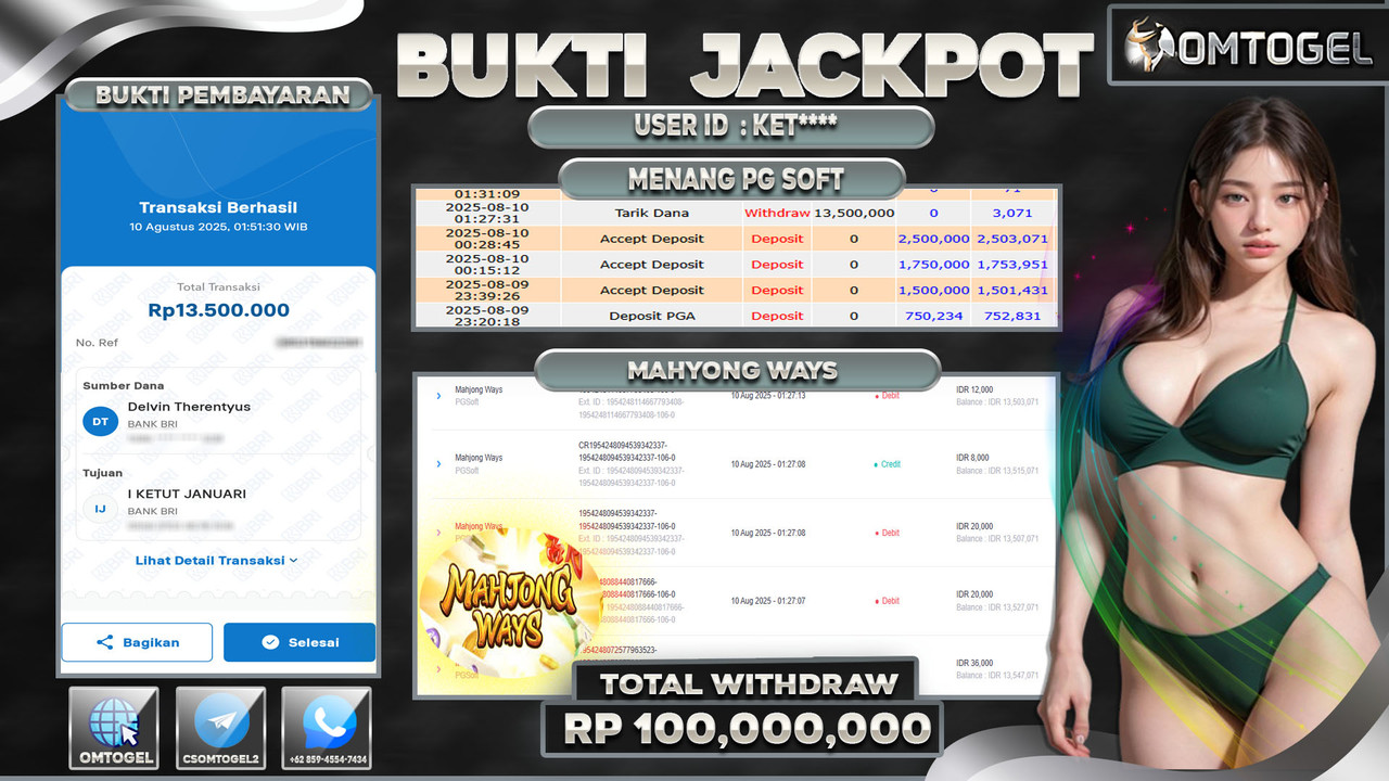OMTOGEL JACKPOT MAHJONG WAYS 13 JUTA DI BAYAR LUNAS ,-