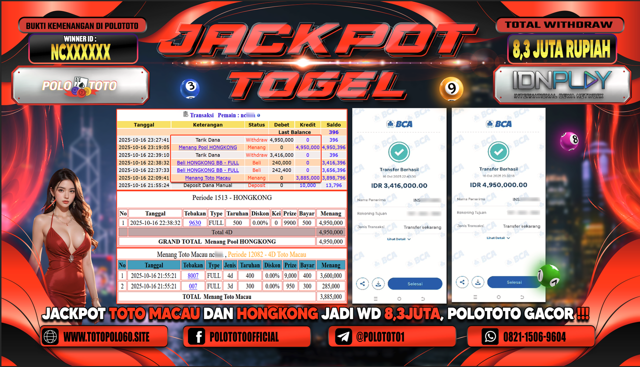 POLOTOTO JACKPOT TOGEL TOTO MACAU & HONGKONG LOTTO Rp.8.366.000,-