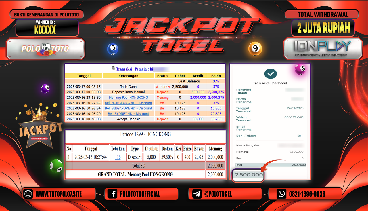 POLOTOTO JACKPOT TOGEL PASARAN HONGKONG Rp.2.500.000,-