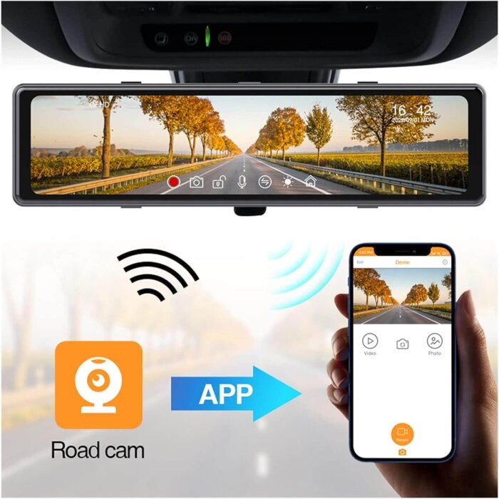 La interfaz de la cámara mostrando cinco modos de visualización simultáneos de las tres cámaras (frontal, media y trasera).