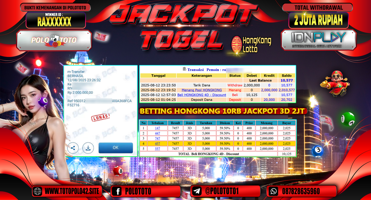 POLOTOTO JACKPOT TOGEL HONGKONG LOTTO Rp.2.000.000,-LUNAS