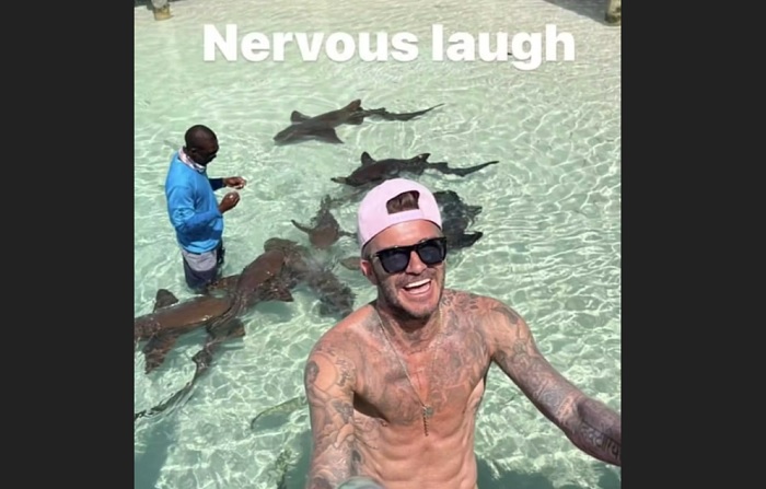 Potret David Beckham saat liburan ke Bahama.
