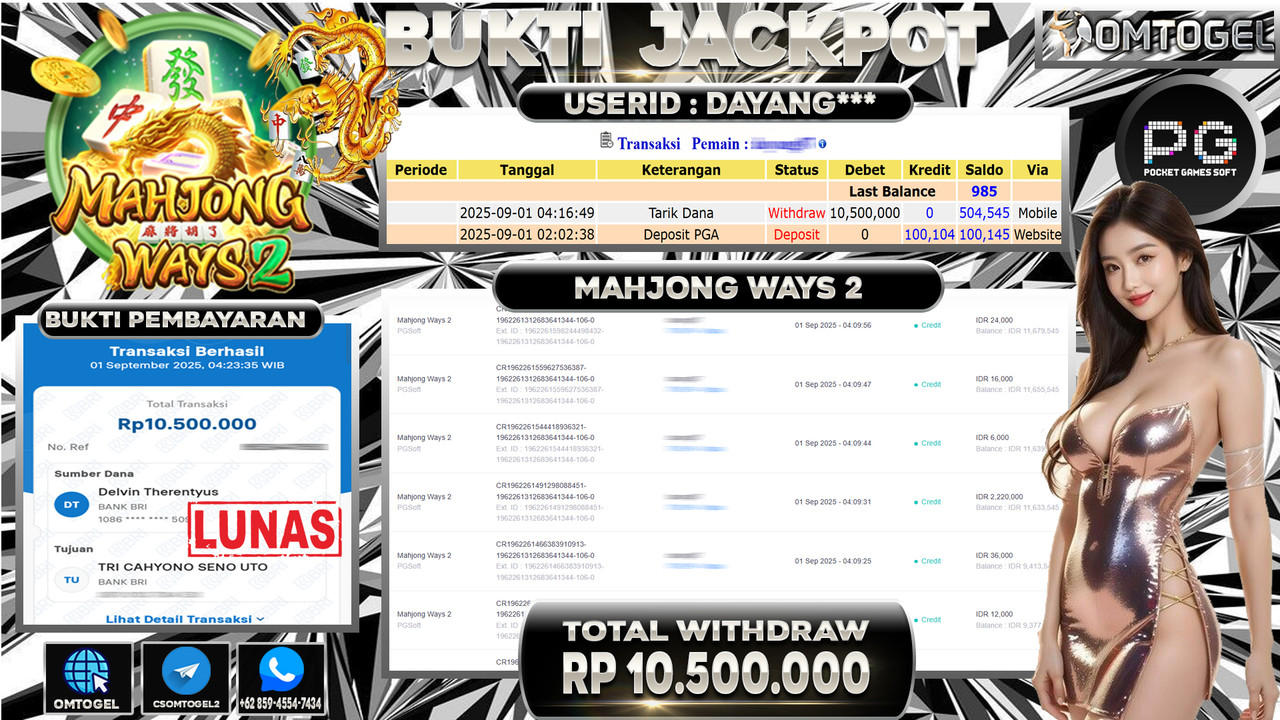 OMTOGEL JACKPOT PGSOFT MAHJONG WAYS 2 10 JUTA DI BAYAR LUNAS ,-