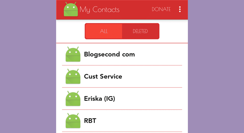 Gambaran dari Aplikasi Deleted Contacts di Android