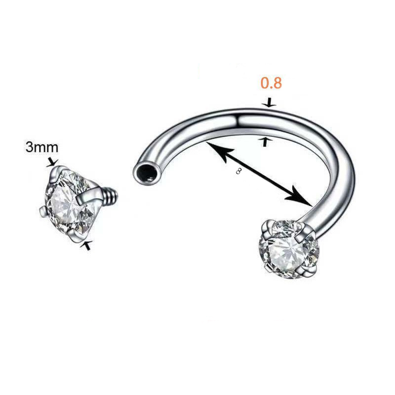 2-PCS Black G23 Titanium Horseshoe Ring with 5A Zircon Internal Thread for Nose Ear Lip Septum Piercing Hypoallergenic Jewelry for Local Trendsetters