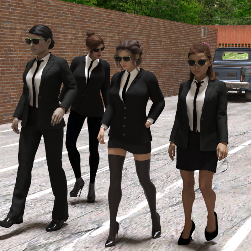 Reservoir Cats: Mz. Blonde, Ms. Brown, Mrs. White, and Miss Orange.