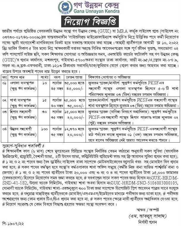 গণ উন্নয়ন কেন্দ্র নিয়োগ ২০২২