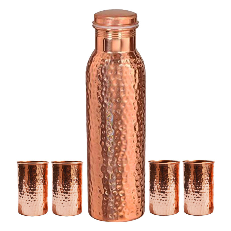 Botella de agua martillada de cobre puro con vidrio Ayurveda beneficios para la salud para regalo - Imagen 3 de 4