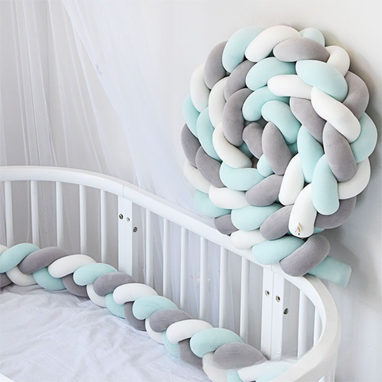 White & Grey & Green 2M Nordic 3-Strand Hand-Braided Knot Long Pillow - Soft Plush Sofa Cushion, Room Decor for Bedroom & Living Room