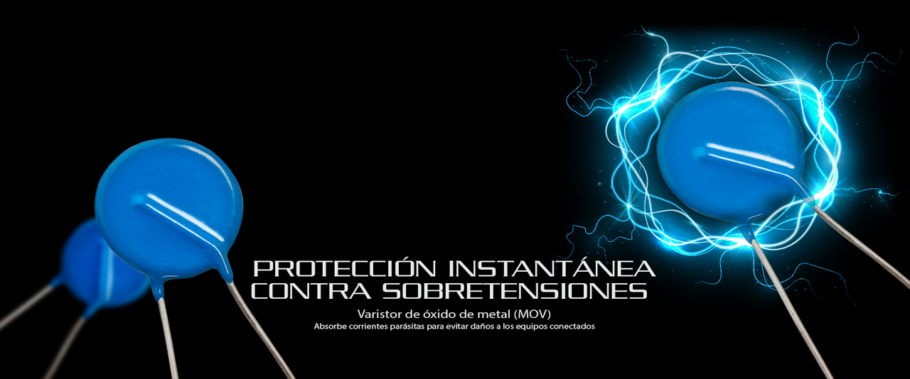 Gráfico mostrando la regleta Forza protegiendo equipos de un pico de voltaje.