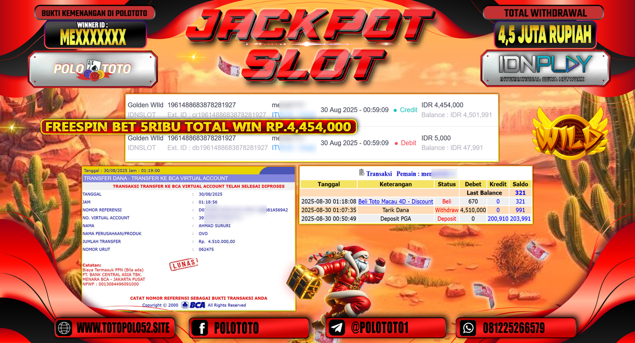 POLOTOTO JACKPOT SLOT GOLDEN WILD Rp.4.510.000,-