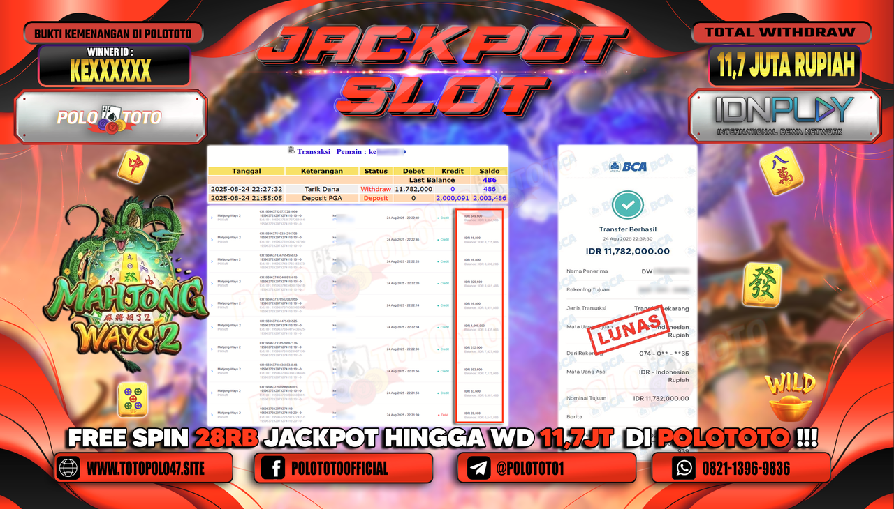 POLOTOTO JACKPOT SLOT MAHJONG WAYS 2 Rp.11.782.000,-