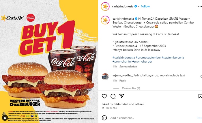 Carls Jr berikan promo menarik untuk bulan September 2023.