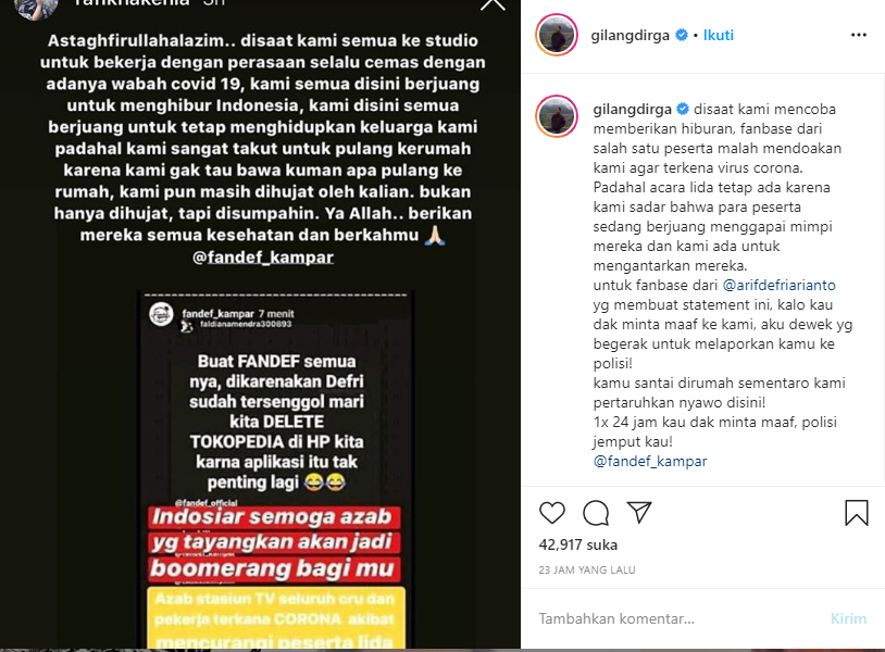 Murka Gilang Dirga saat disumpahi kena virus corona